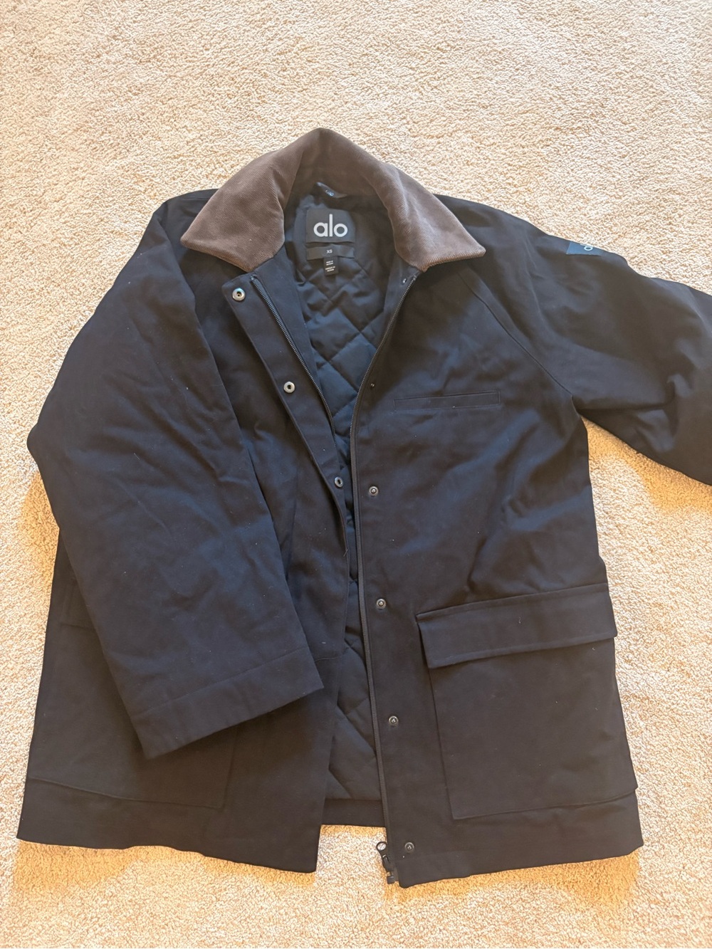 ALO Yoga Edition Suede Black Jacket with Brown Collar with back flaps